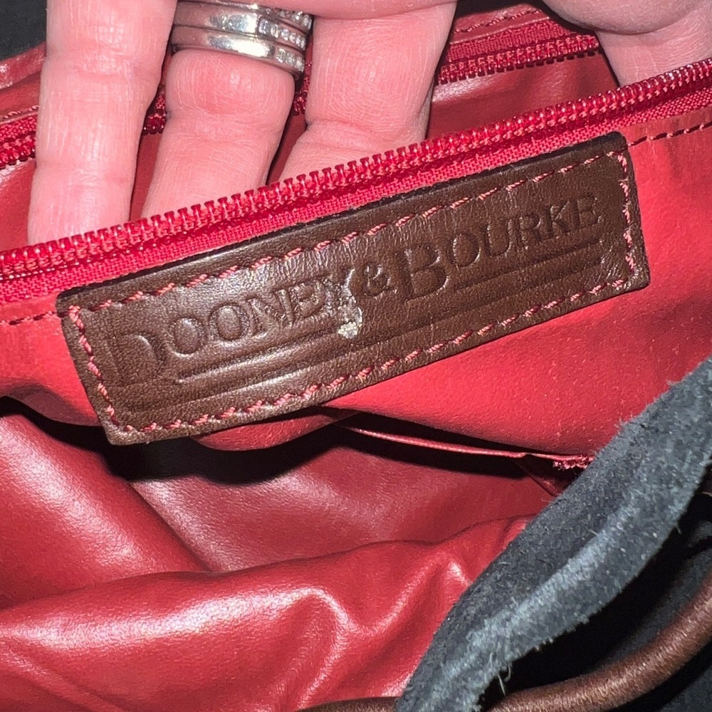 Dooney & Bourke Black Suede Leather Trim Drawstring Bucket Shoulder Bag Vintage - Picture 10 of 14